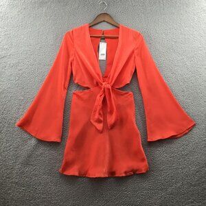 ASOS Design‎ Tie Front Satin Mini Dress Red 4